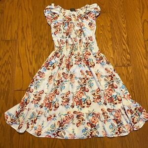 Floral Puff Sleeve Midi Dress – Cottagecore Sundress with Smocked Waist Floral S
